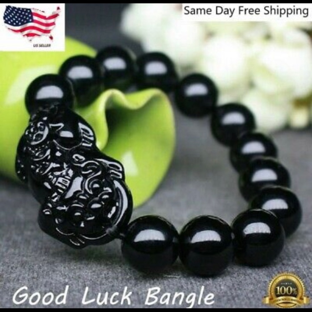 Black Feng Shui Obsidian Stone Wealth Pi Xiu Bracelet Attract Good Luck Wealth